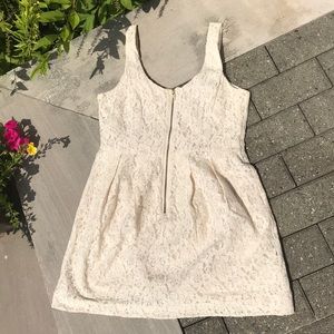 H&M Cream beige lace gold zipper front mini dress